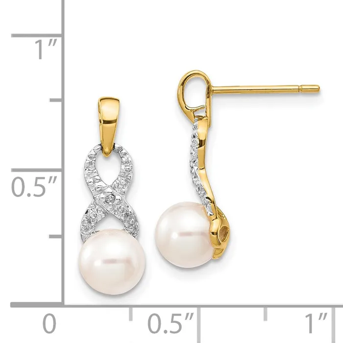Earrings 14k Yellow Gold 67mm White Round FWC Pearl 01 Real Diamond Dangle Earrings Goldia