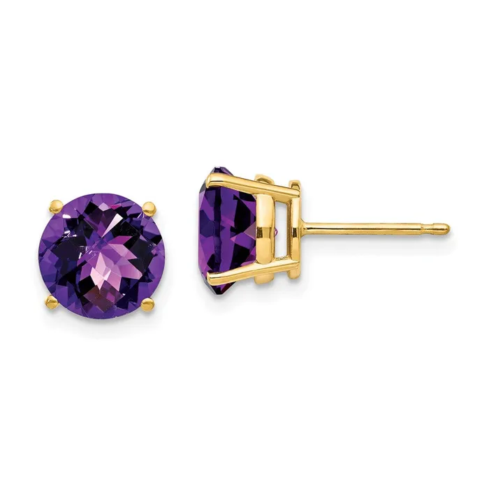 Earrings 14k Yellow Gold 8mm Amethyst Checker Post Earrings Goldia