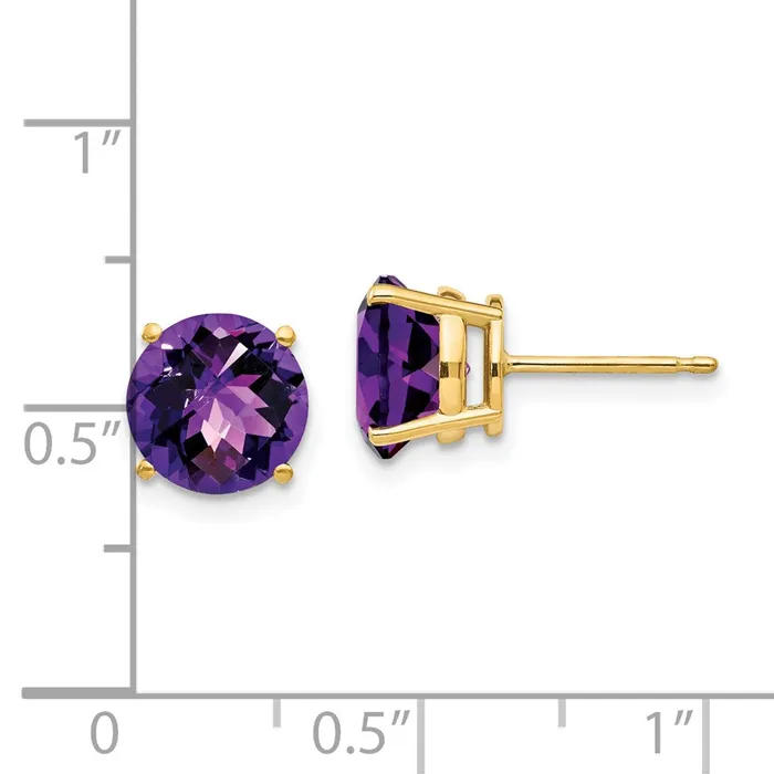 Earrings 14k Yellow Gold 8mm Amethyst Checker Post Earrings Goldia