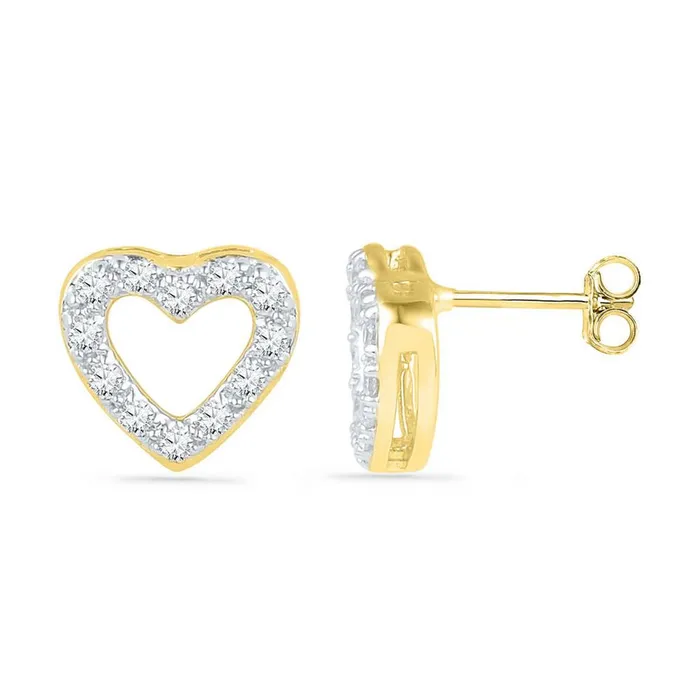 Earrings gndatlanta 10k Yellow Gold Round Diamond Heart Earrings 18 Cttw Earrings gndatlanta 10k Yellow Gold Round Diamond Heart Earrings 18 Cttw