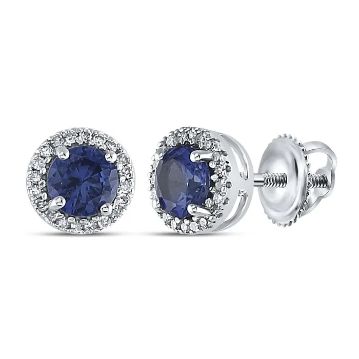 Earrings gndatlanta Sterling Silver Round Created Blue Sapphire Stud Earrings 112 Cttw Earrings gndatlanta Sterling Silver Round Created Blue Sapphire Stud Earrings 112 Cttw