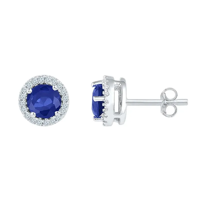 Earrings gndatlanta Sterling Silver Round Created Blue Sapphire Stud Earrings 112 Cttw