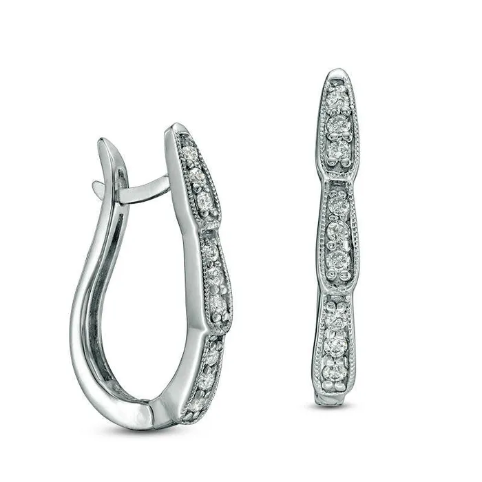 Earrings Goldia 02 CT TW Diamond Leaf VintageStyle Hoop Earrings in 10K White Gold Earrings Goldia 02 CT TW Diamond Leaf VintageStyle Hoop Earrings in 10K White Gold