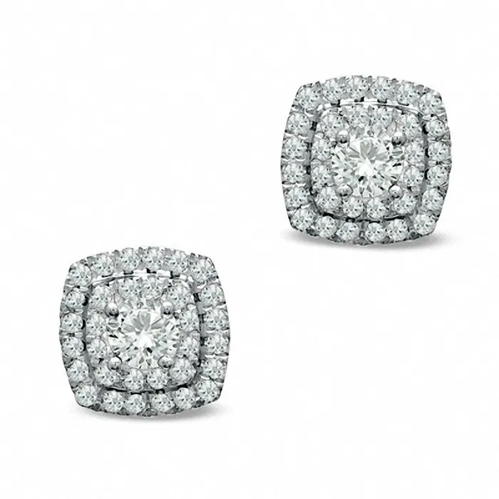 Earrings Goldia 05 CT TW Diamond Double Square Frame Stud Earrings in 14K White Gold Earrings Goldia 05 CT TW Diamond Double Square Frame Stud Earrings in 14K White Gold