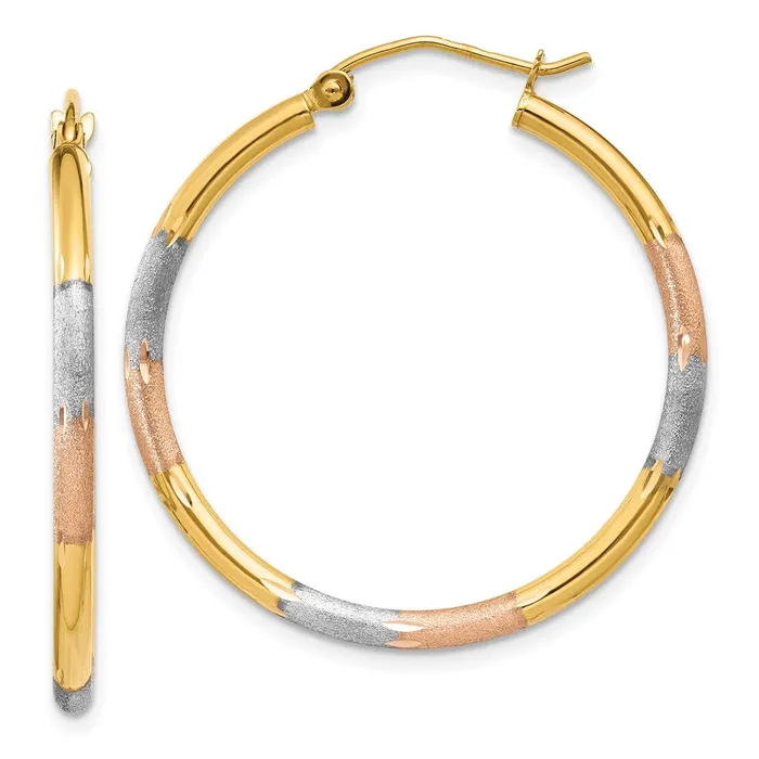 Earrings Goldia 14k TriColor Gold 2mm Diamondcut Earrings