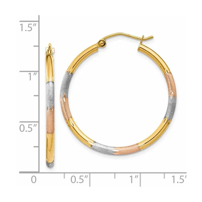 Earrings Goldia 14k TriColor Gold 2mm Diamondcut Earrings