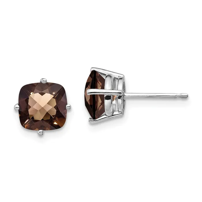 Earrings Goldia 14k White Gold 7mm Cushion CheckerCut Smok Yellow Gold Quartz Earring Earrings Goldia 14k White Gold 7mm Cushion CheckerCut Smok Yellow Gold Quartz Earring