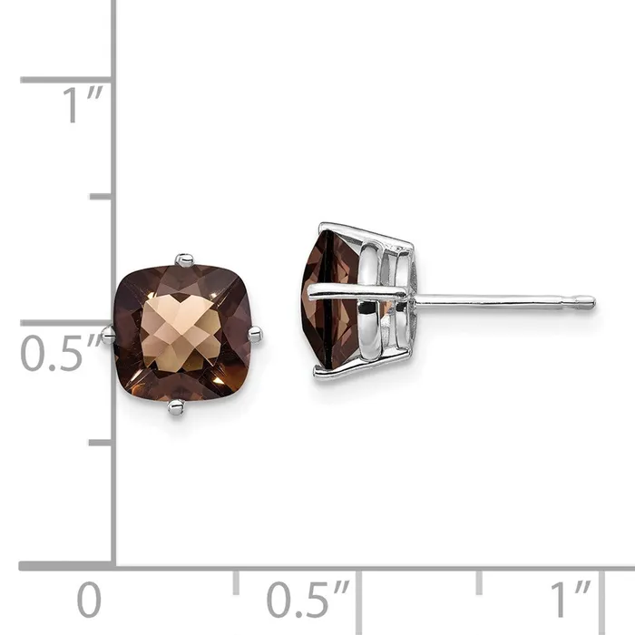 Earrings Goldia 14k White Gold 7mm Cushion CheckerCut Smok Yellow Gold Quartz Earring