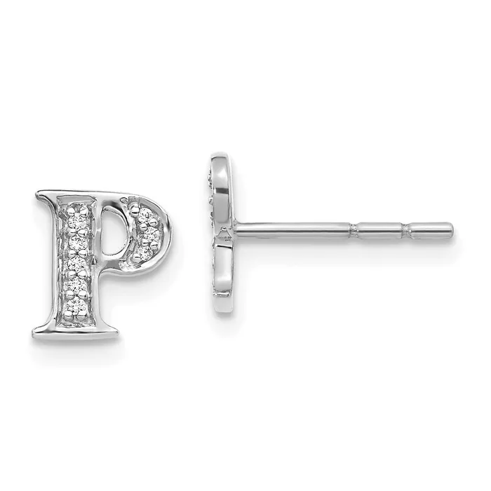 Earrings Goldia 14k White Gold Real Diamond Initial P Earrings