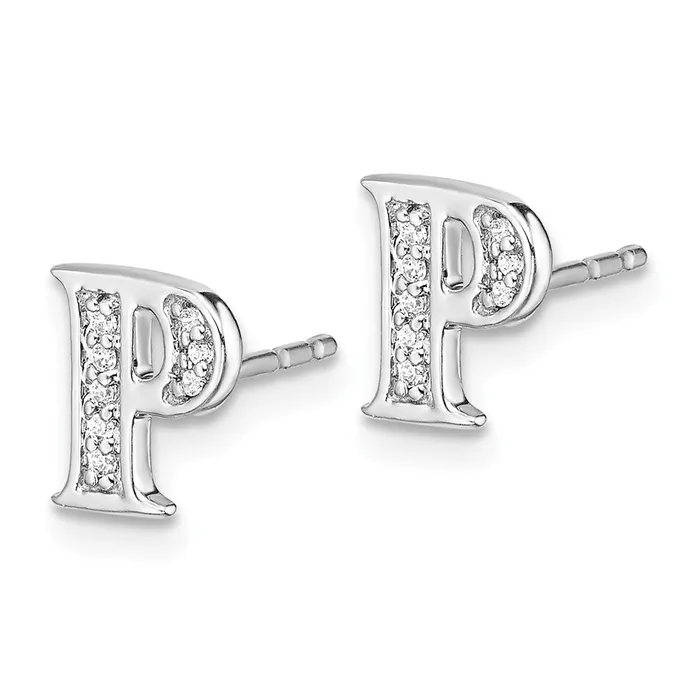 Earrings Goldia 14k White Gold Real Diamond Initial P Earrings