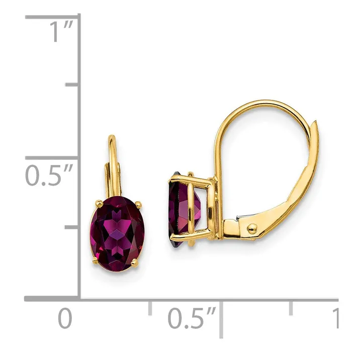 Earrings Goldia 14k Yellow Gold 7x5mm Oval Rhodolite Garnet Leverback Earrings