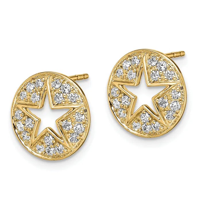 Earrings Goldia 14k Yellow Gold Lab Grown Diamond VSSI G Circle Star Post Earrings