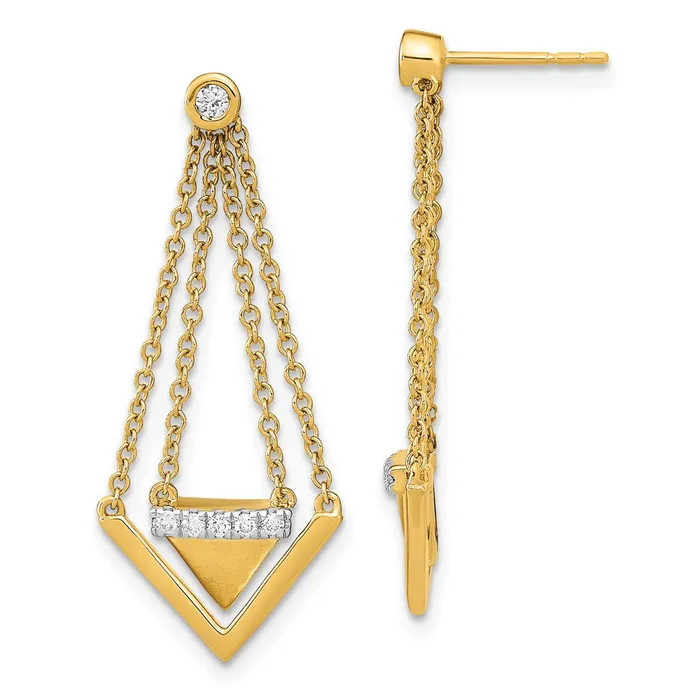 Earrings Goldia 14k Yellow Gold SatinPolished Real Diamond Triangle Chain Dangle Post Earrings