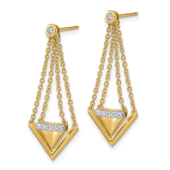 Earrings Goldia 14k Yellow Gold SatinPolished Real Diamond Triangle Chain Dangle Post Earrings