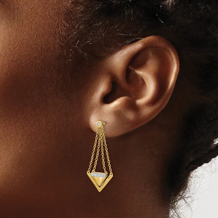 Earrings Goldia 14k Yellow Gold SatinPolished Real Diamond Triangle Chain Dangle Post Earrings
