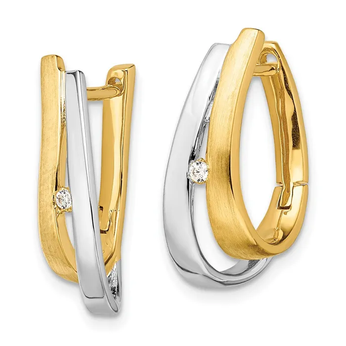 Earrings Goldia 14k Yellow Gold With White Rhodium Real Diamond Hinged Hoop Earrings