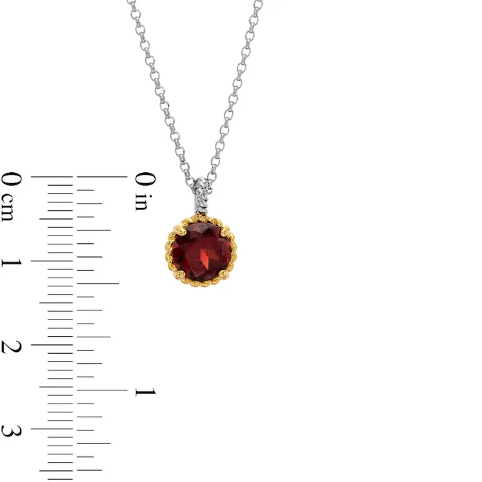 Earrings Goldia 70mm Garnet Solitaire RopeTextured Frame and Drop Pendant in Sterling Silver and 10K Yellow Gold Earrings Goldia 70mm Garnet Solitaire RopeTextured Frame and Drop Pendant in Sterling Silver and 10K Yellow Gold