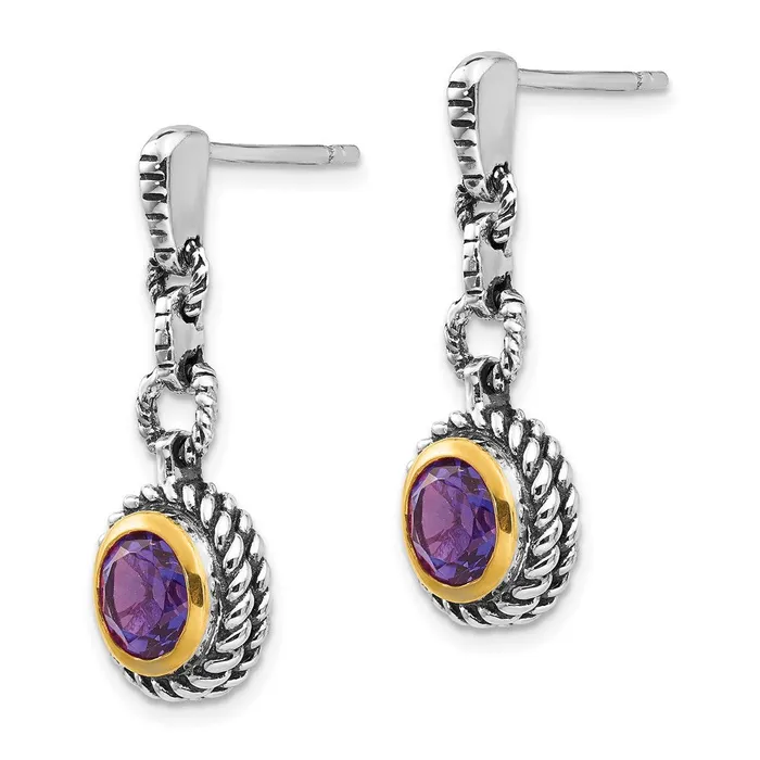 Earrings Goldia Shey Couture Sterling Silver Goldtone Flash Goldplated Antiqued Round Bezel Amethyst Post Dangle Earrings