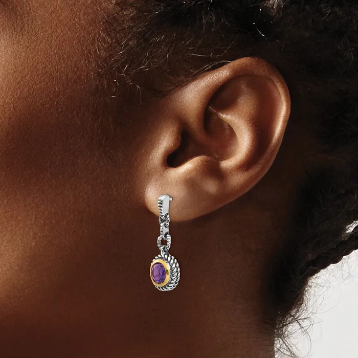 Earrings Goldia Shey Couture Sterling Silver Goldtone Flash Goldplated Antiqued Round Bezel Amethyst Post Dangle Earrings