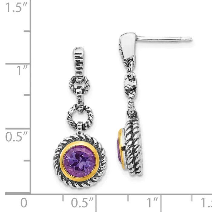 Earrings Goldia Shey Couture Sterling Silver Goldtone Flash Goldplated Antiqued Round Bezel Amethyst Post Dangle Earrings