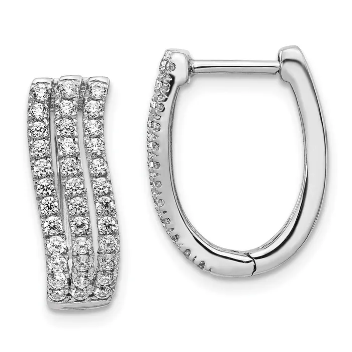 Earrings Goldia Solid 14k White Gold 3row Simulated CZ Hinged Hoop Earrings Earrings Goldia Solid 14k White Gold 3row Simulated CZ Hinged Hoop Earrings