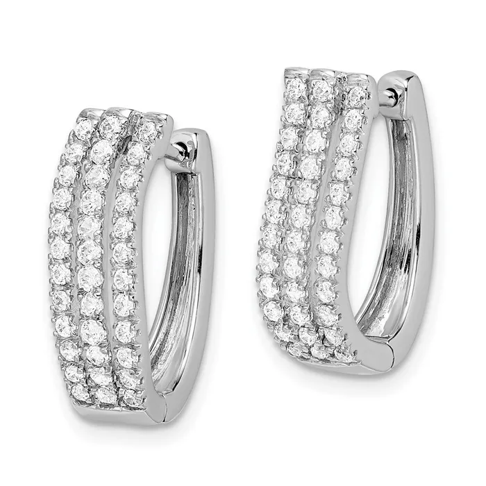 Earrings Goldia Solid 14k White Gold 3row Simulated CZ Hinged Hoop Earrings Earrings Goldia Solid 14k White Gold 3row Simulated CZ Hinged Hoop Earrings