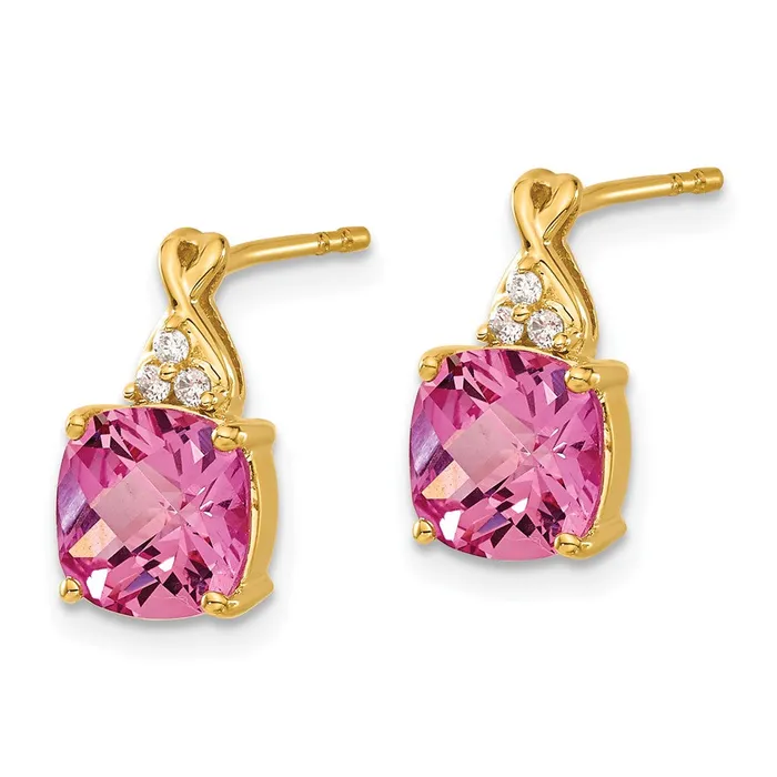 Earrings Goldia Solid 14k Yellow Gold ChecKerboard Created PinK Simulated Sapphire and CZ Earrings Earrings Goldia Solid 14k Yellow Gold ChecKerboard Created PinK Simulated Sapphire and CZ Earrings