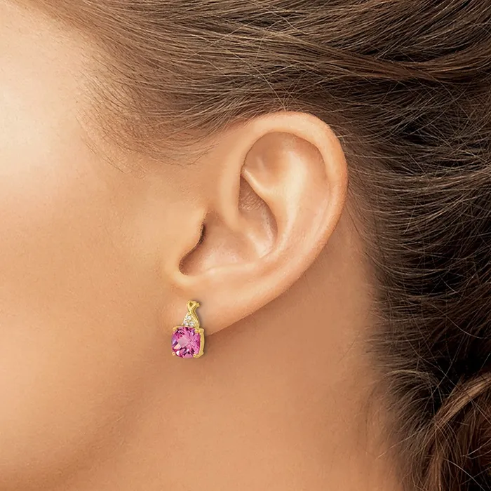 Earrings Goldia Solid 14k Yellow Gold ChecKerboard Created PinK Simulated Sapphire and CZ Earrings Earrings Goldia Solid 14k Yellow Gold ChecKerboard Created PinK Simulated Sapphire and CZ Earrings