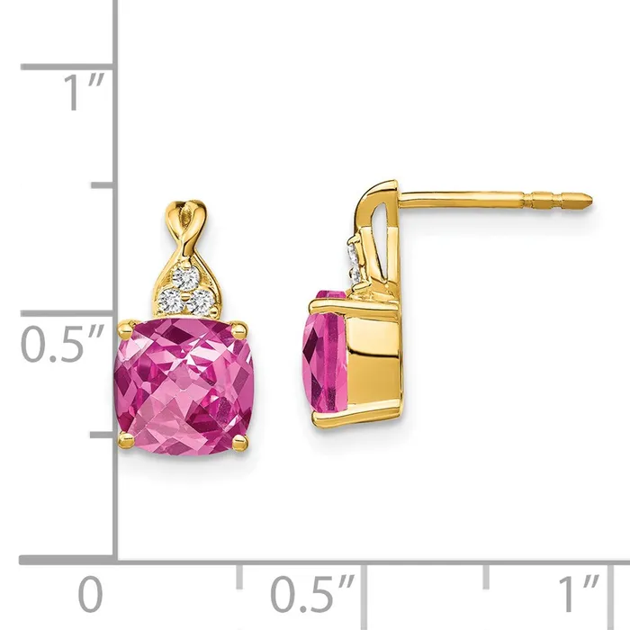 Earrings Goldia Solid 14k Yellow Gold ChecKerboard Created PinK Simulated Sapphire and CZ Earrings Earrings Goldia Solid 14k Yellow Gold ChecKerboard Created PinK Simulated Sapphire and CZ Earrings