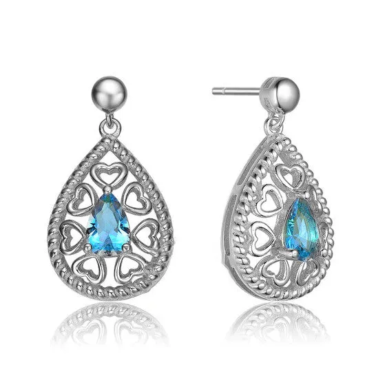 Earrings Original Megan Walford 925 Sterling Silver Blue Topaz Cubic Zirconia Heart Drop Earrings JMS always Earrings Original Megan Walford 925 Sterling Silver Blue Topaz Cubic Zirconia Heart Drop Earrings JMS always
