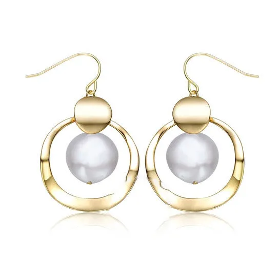 Earrings Original Megan Walford Sterling Silver 14k Yellow Gold Plated with White Pearl Concentric Halo Dangle Drop Earrings JMS always Earrings Original Megan Walford Sterling Silver 14k Yellow Gold Plated with White Pearl Concentric Halo Dangle Drop Earrings JMS always