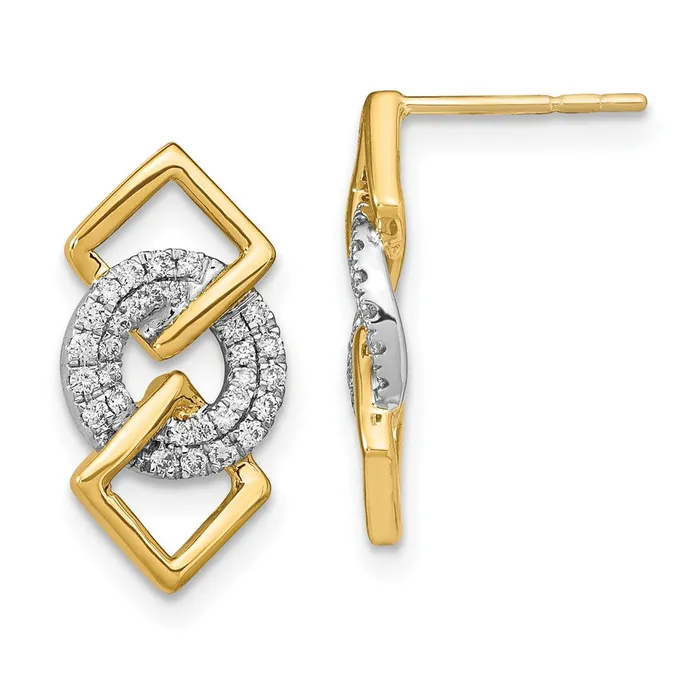 Earrings Solid 14k Twotone Polished Simulated CZ Circle and 2 Square Post Earrings Goldia Earrings Solid 14k Twotone Polished Simulated CZ Circle and 2 Square Post Earrings Goldia