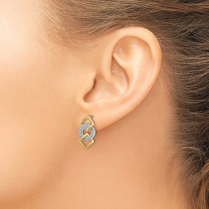 Earrings Solid 14k Twotone Polished Simulated CZ Circle and 2 Square Post Earrings Goldia