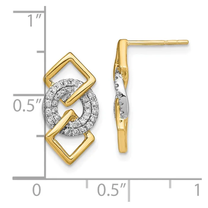 Earrings Solid 14k Twotone Polished Simulated CZ Circle and 2 Square Post Earrings Goldia