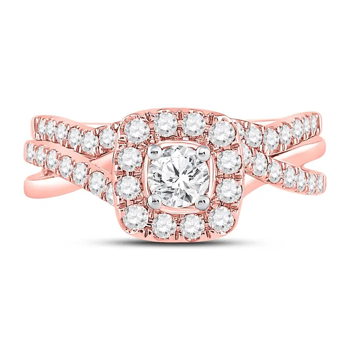 gndatlanta 14k Rose Gold Round Diamond Bridal Wedding Ring Set 1 Cttw Certified Rings gndatlanta 14k Rose Gold Round Diamond Bridal Wedding Ring Set 1 Cttw Certified Rings