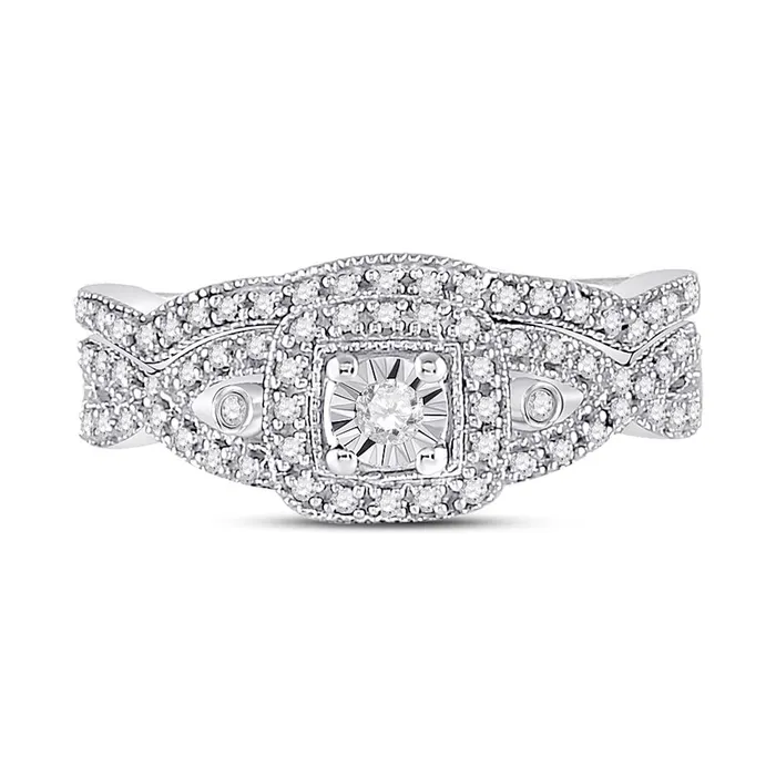 gndatlanta 14k White Gold Round Diamond Twist Bridal Wedding Ring Set 14 Cttw Rings gndatlanta 14k White Gold Round Diamond Twist Bridal Wedding Ring Set 14 Cttw Rings