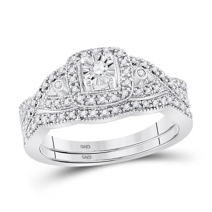 gndatlanta 14k White Gold Round Diamond Twist Bridal Wedding Ring Set 14 Cttw Rings