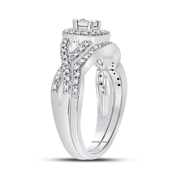 gndatlanta 14k White Gold Round Diamond Twist Bridal Wedding Ring Set 14 Cttw Rings