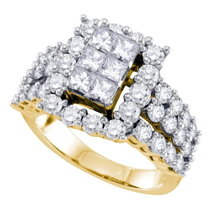 gndatlanta 14k Yellow Gold Princess Diamond Cluster Bridal Engagement Ring 3 Cttw Rings gndatlanta 14k Yellow Gold Princess Diamond Cluster Bridal Engagement Ring 3 Cttw Rings