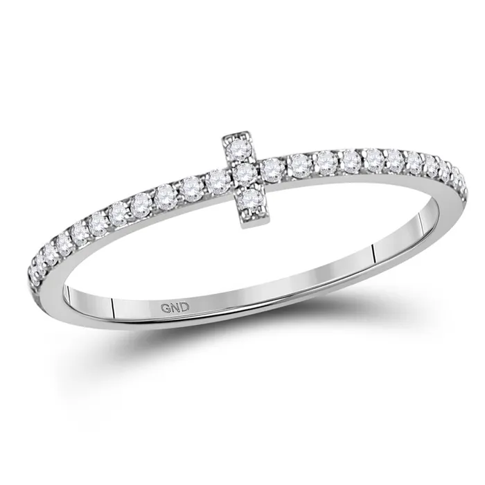 gndatlanta 14kt White Gold Round Diamond Cross Stackable Band Ring 16 Cttw Rings gndatlanta 14kt White Gold Round Diamond Cross Stackable Band Ring 16 Cttw Rings