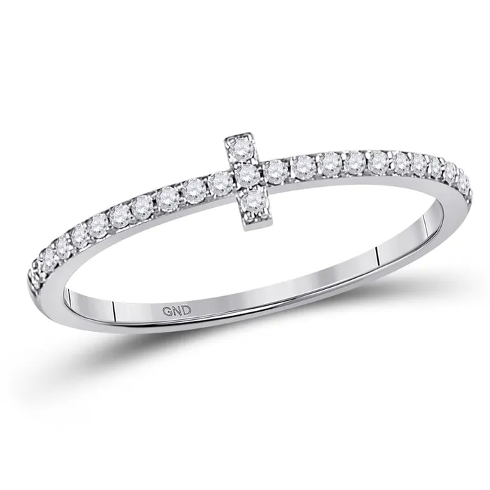 gndatlanta 14kt White Gold Round Diamond Cross Stackable Band Ring 16 Cttw Rings