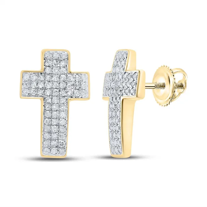 gndatlanta Earrings 10k Yellow Gold Round Diamond Cross Earrings 12 Cttw