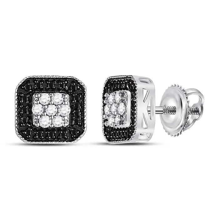 gndatlanta Earrings 14k White Gold Black Diamond Square Cluster Earrings 14 Cttw gndatlanta Earrings 14k White Gold Black Diamond Square Cluster Earrings 14 Cttw