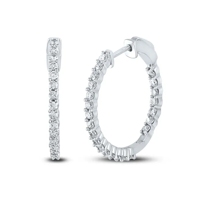 gndatlanta Earrings 14k White Gold Round Diamond Single Row Hoop Earrings 112 Cttw gndatlanta Earrings 14k White Gold Round Diamond Single Row Hoop Earrings 112 Cttw