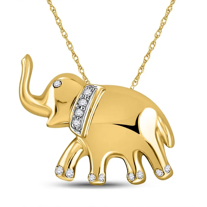 gndatlanta Necklaces 10k Yellow Gold Round Diamond Elephant Animal Pendant 03 Cttw