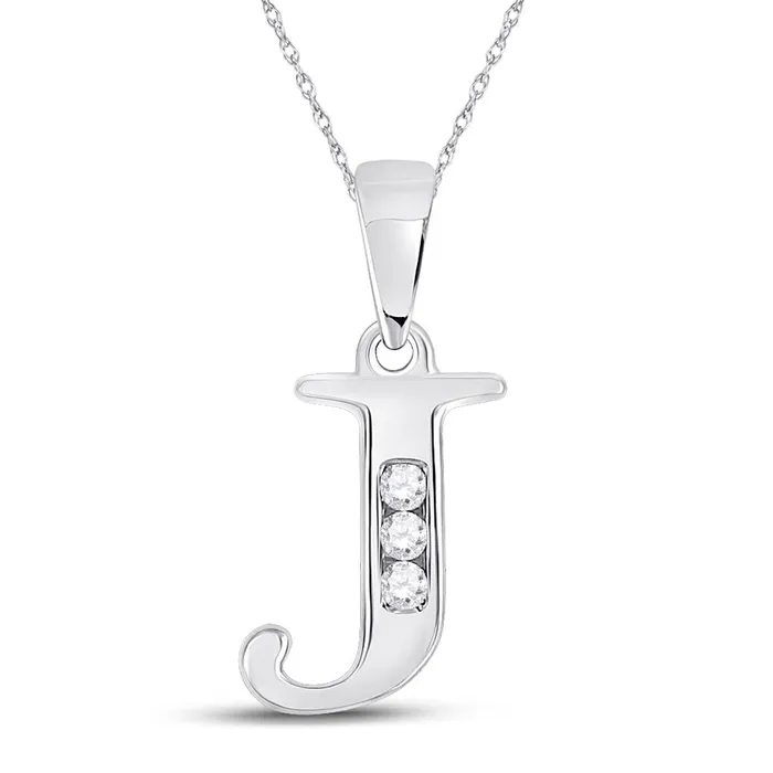 gndatlanta Necklaces 14k White Gold Round Diamond J Initial Letter Pendant 120 Cttw