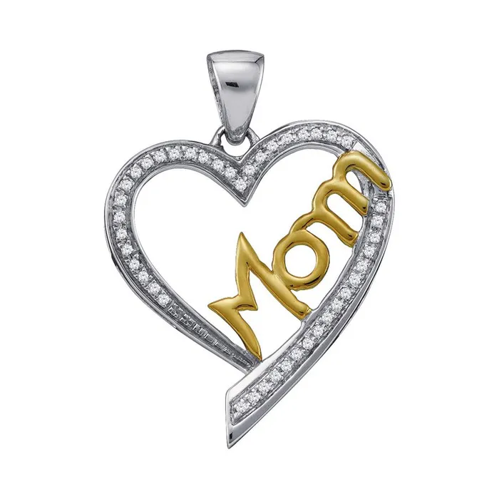 gndatlanta Rings 10k Twotone Gold Round Diamond Heart Mom Mother Pendant 18 Cttw gndatlanta Rings 10k Twotone Gold Round Diamond Heart Mom Mother Pendant 18 Cttw