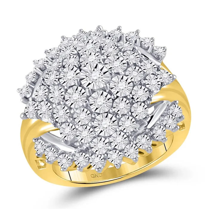 gndatlanta Rings 10k Yellow Gold Round Diamond Cluster Ring 38 Cttw