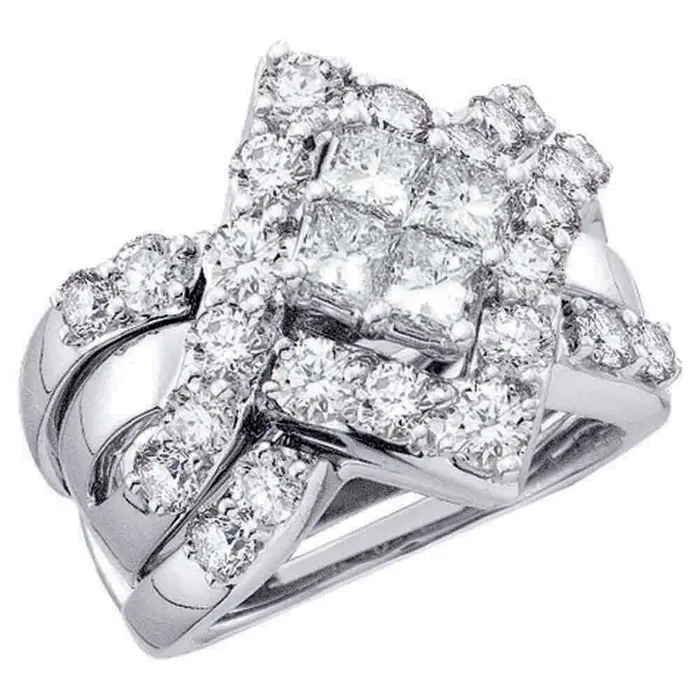 gndatlanta Rings 14k White Gold Princess Diamond Cluster Bridal Wedding Ring Set 2 Cttw gndatlanta Rings 14k White Gold Princess Diamond Cluster Bridal Wedding Ring Set 2 Cttw
