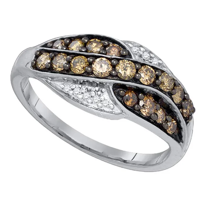 gndatlanta Rings 14k White Gold Round Brown Diamond Band Ring 12 Cttw